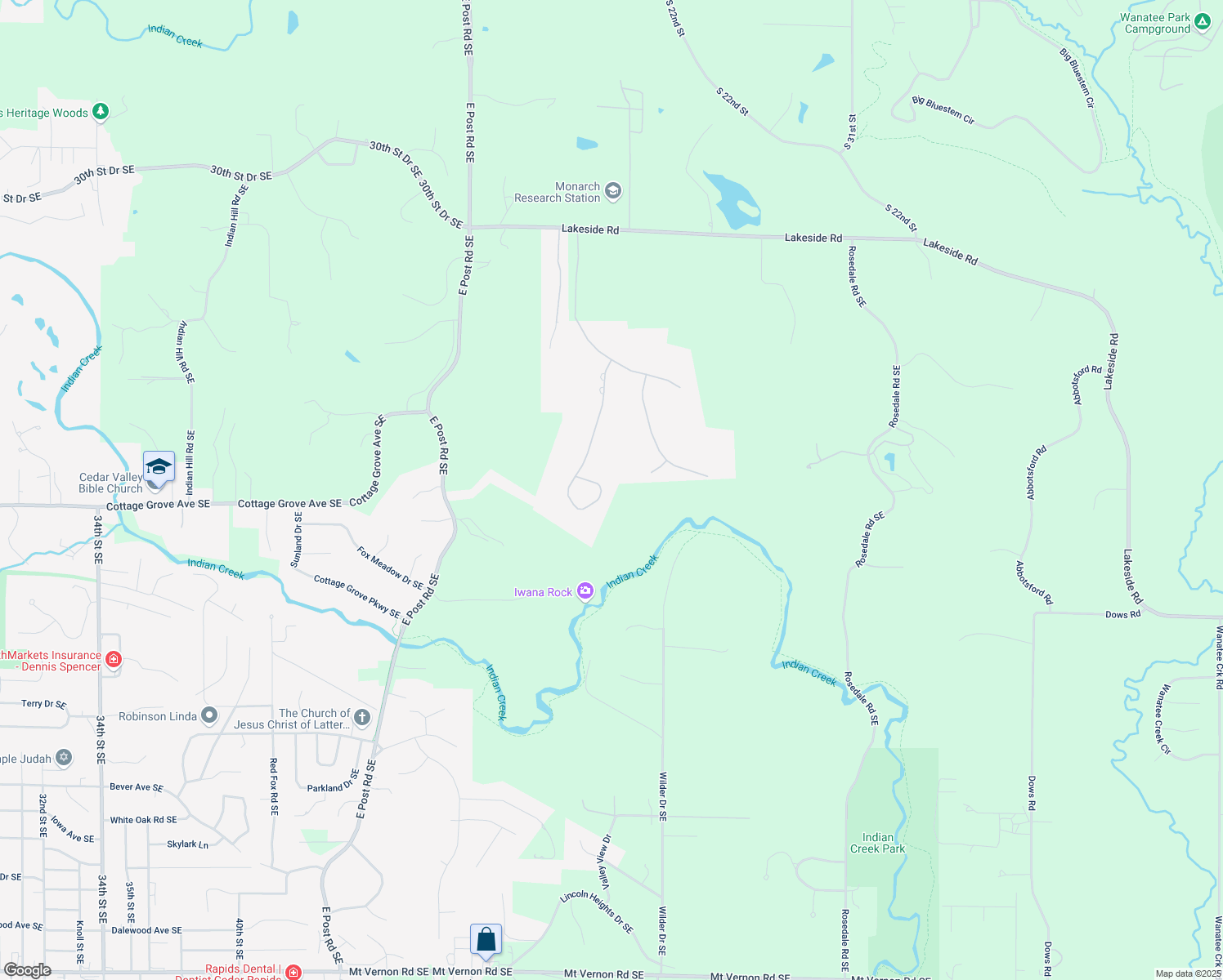 map of restaurants, bars, coffee shops, grocery stores, and more near 1515 Aspen Circle Southeast in Cedar Rapids