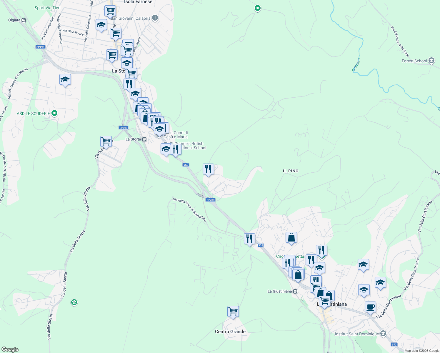 map of restaurants, bars, coffee shops, grocery stores, and more near 86 Via Domenico Falcioni in Roma