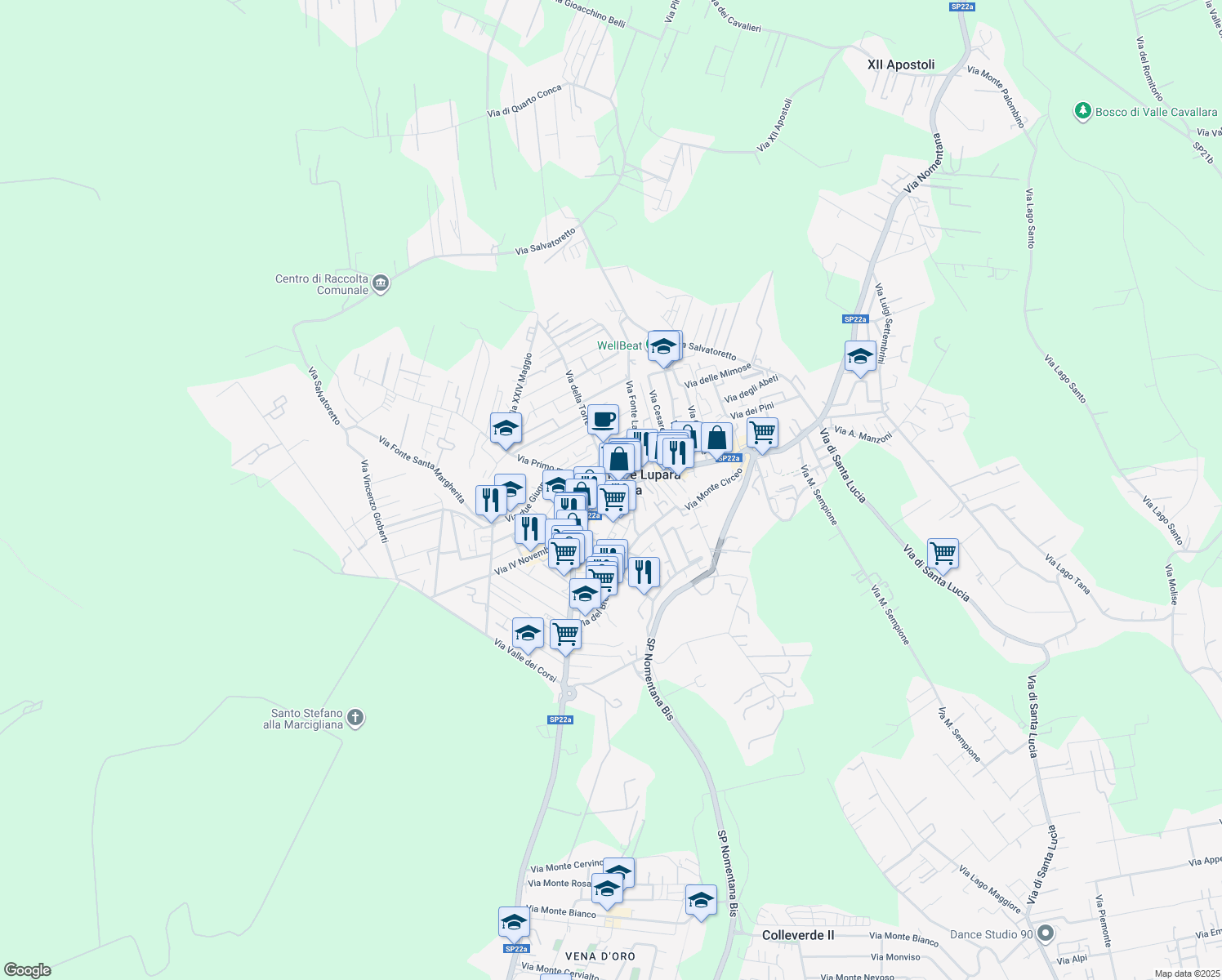 map of restaurants, bars, coffee shops, grocery stores, and more near in Tor Lupara