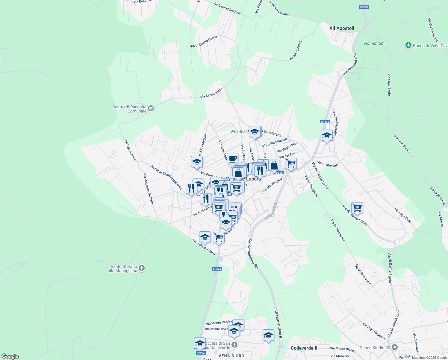 map of restaurants, bars, coffee shops, grocery stores, and more near 13 Via Primo maggio in Tor Lupara