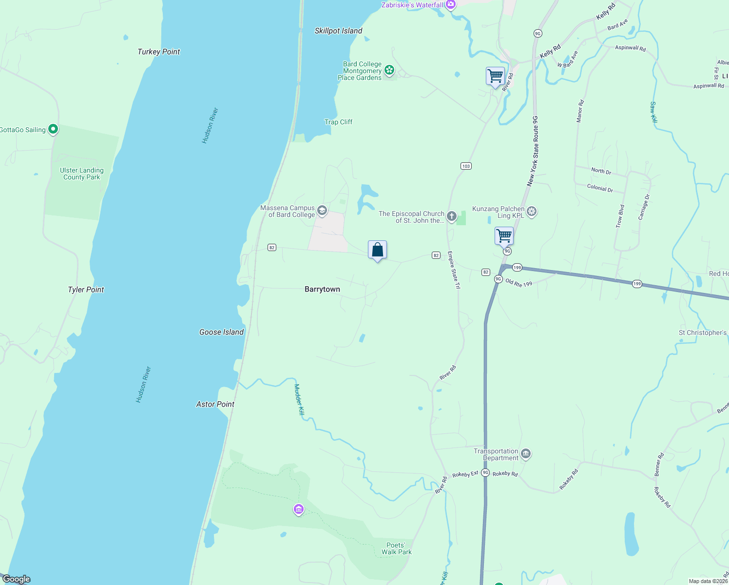 map of restaurants, bars, coffee shops, grocery stores, and more near 1 Wildey Rd in Barrytown