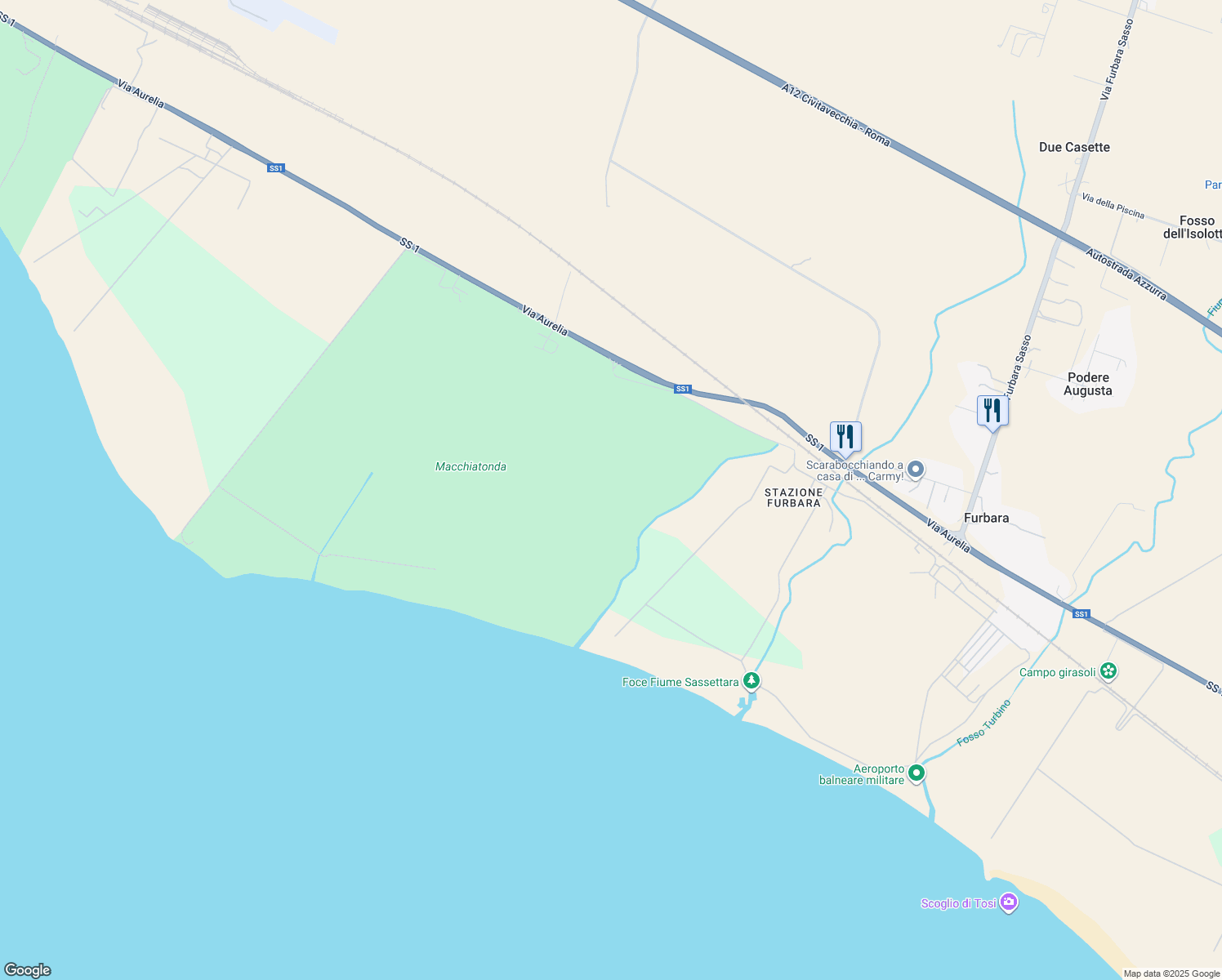 map of restaurants, bars, coffee shops, grocery stores, and more near Strada Statale 1 in Rome