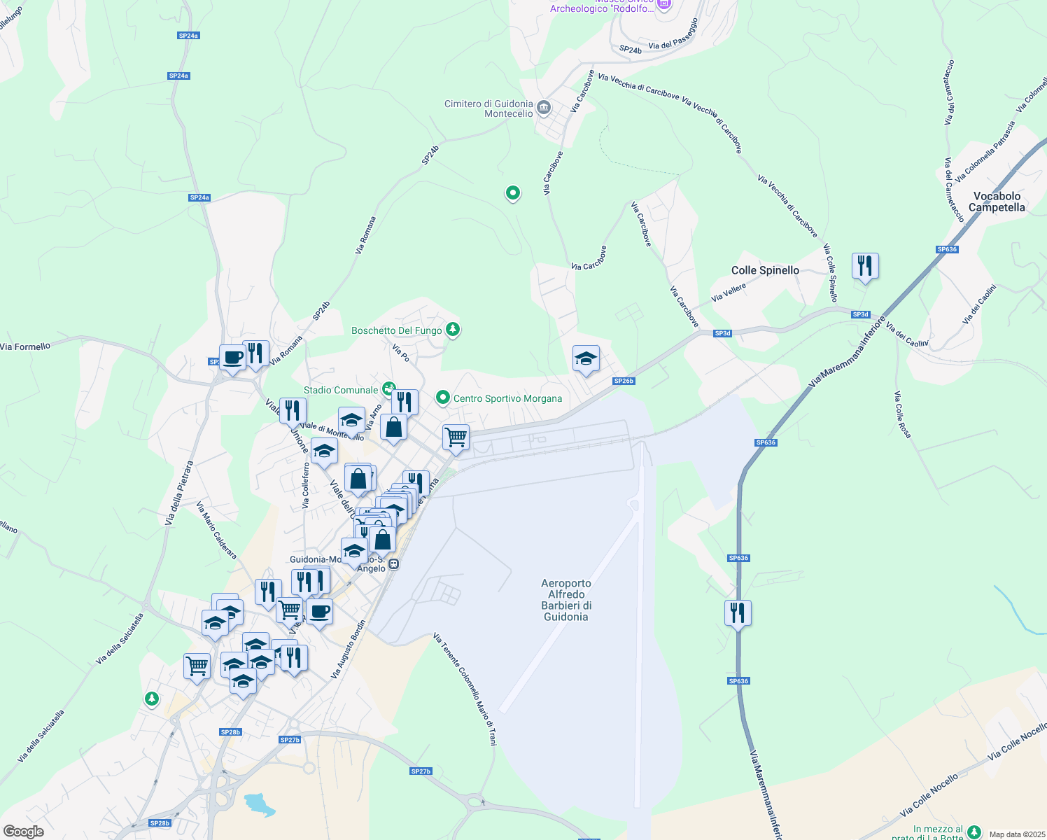 map of restaurants, bars, coffee shops, grocery stores, and more near 11 Via N. Paganini in Guidonia Montecelio