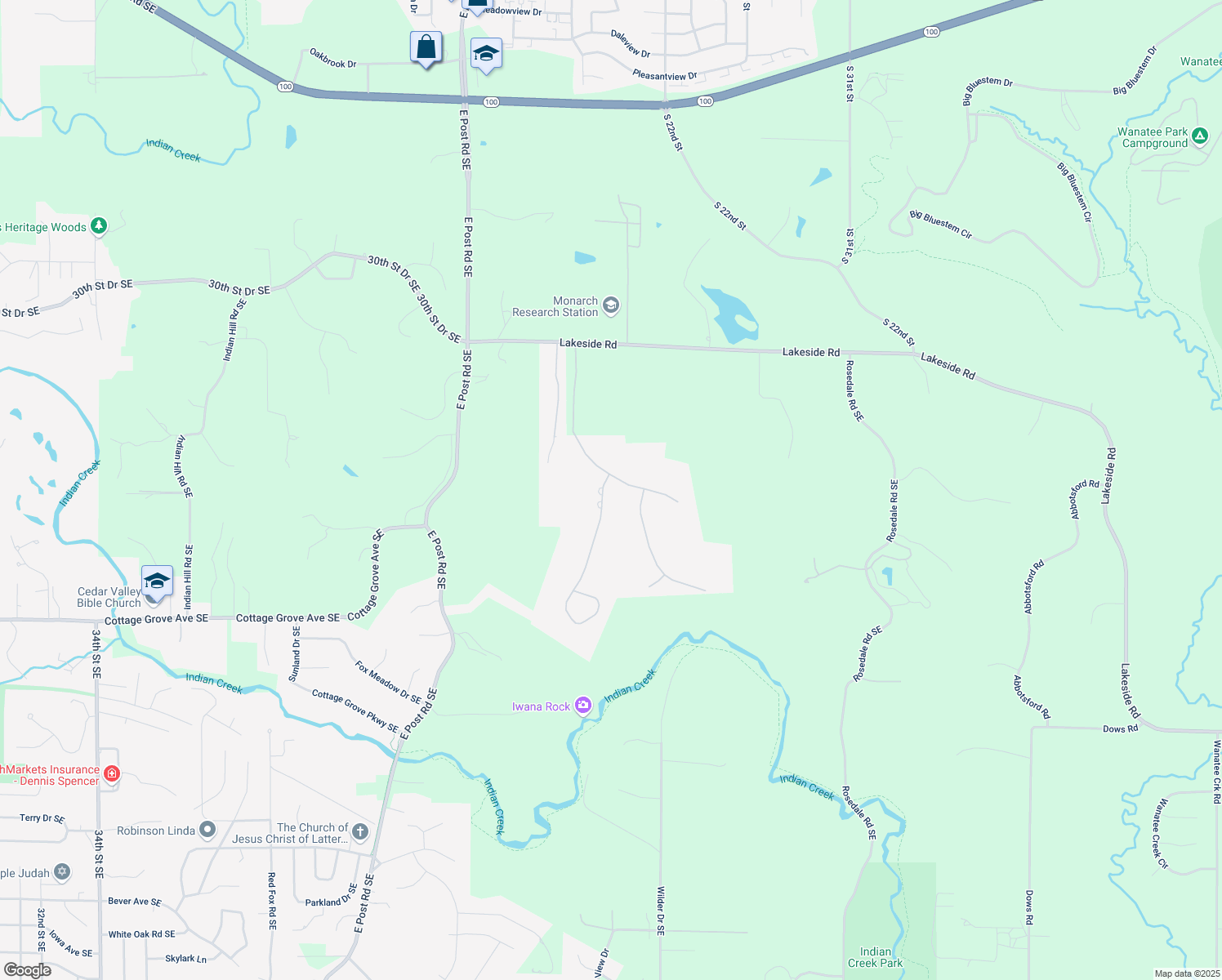 map of restaurants, bars, coffee shops, grocery stores, and more near 2306 Aspen Ridge Southeast in Cedar Rapids