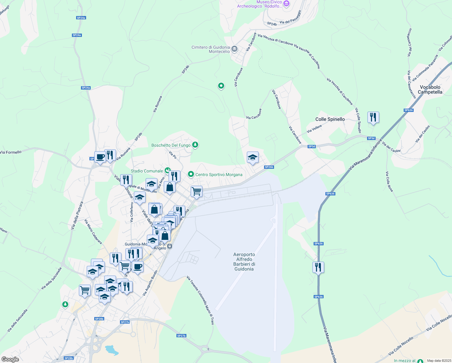 map of restaurants, bars, coffee shops, grocery stores, and more near 11 Via N. Paganini in Guidonia Montecelio