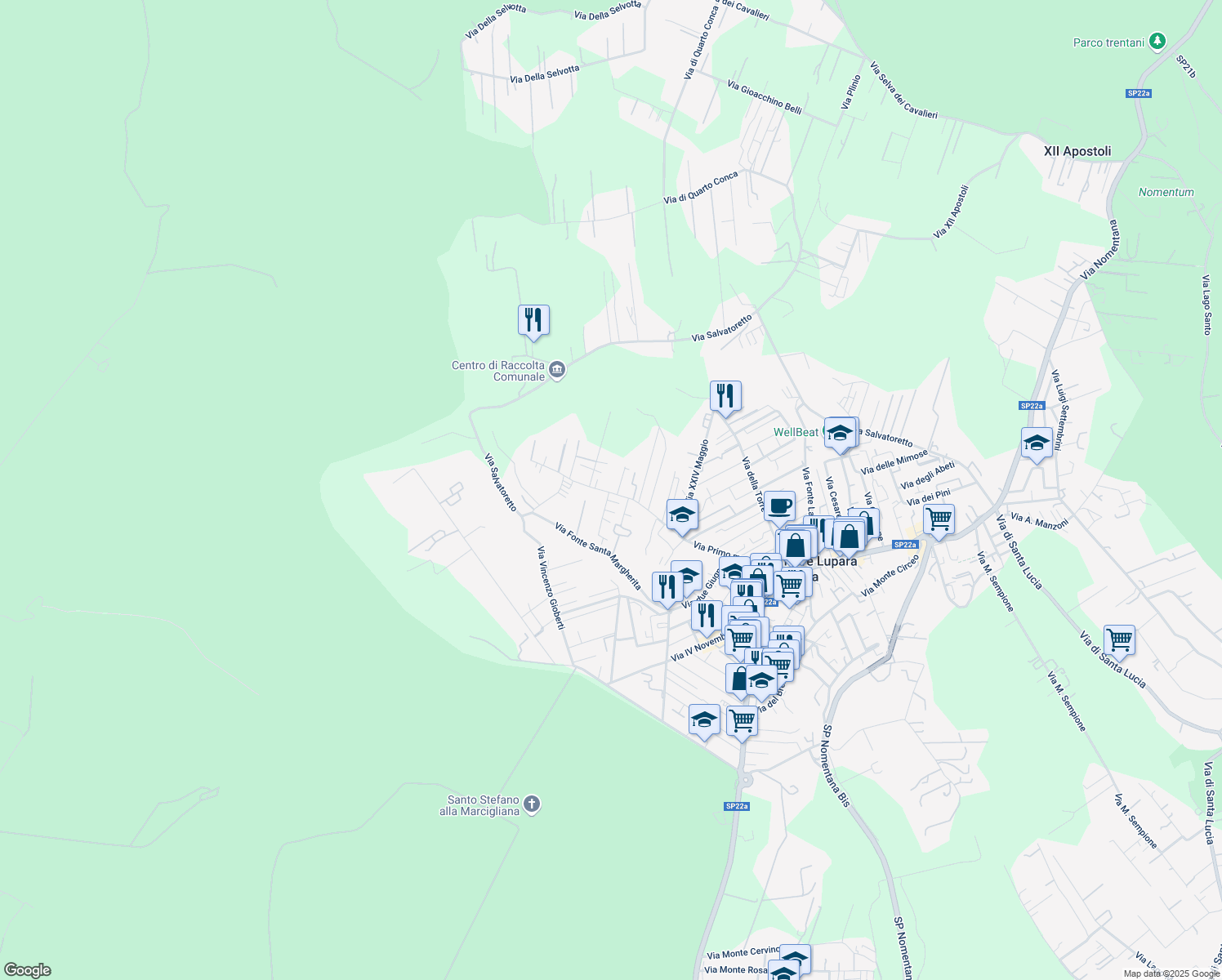 map of restaurants, bars, coffee shops, grocery stores, and more near 152 Via Primo maggio in Tor Lupara