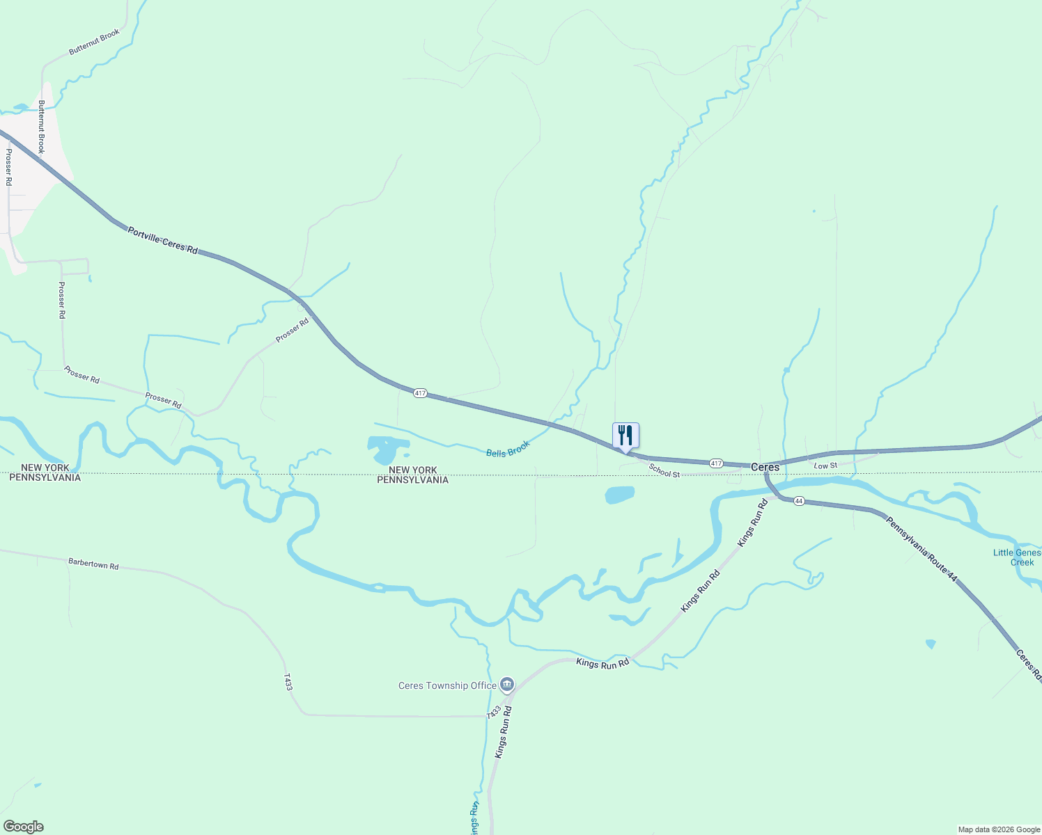 map of restaurants, bars, coffee shops, grocery stores, and more near 9440 New York 417 in Ceres