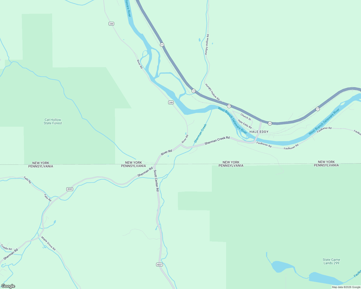 map of restaurants, bars, coffee shops, grocery stores, and more near Sherman Creek Road & River Road in Deposit