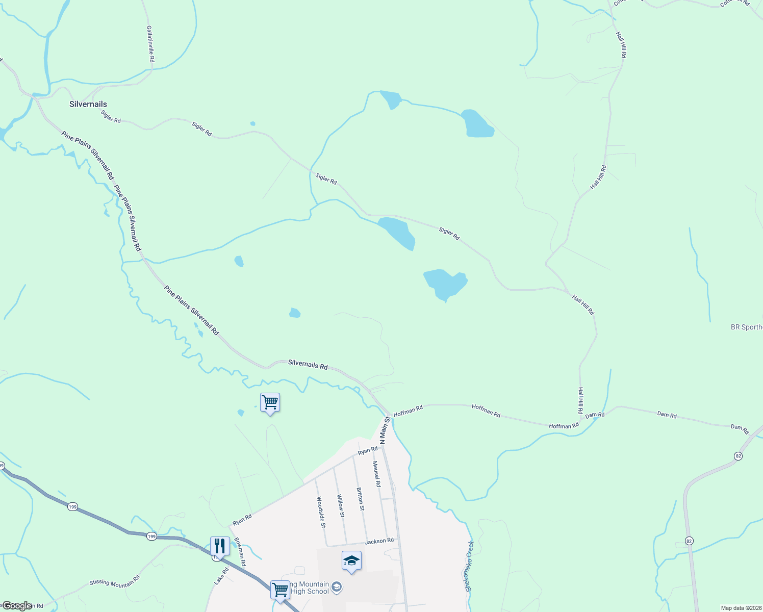 map of restaurants, bars, coffee shops, grocery stores, and more near 82 East Maple Hill Lane in Pine Plains