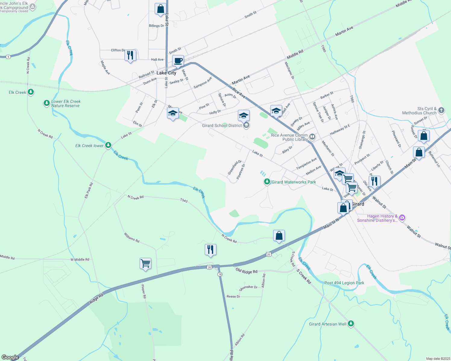 map of restaurants, bars, coffee shops, grocery stores, and more near 952 Pine Tree Dr in Girard
