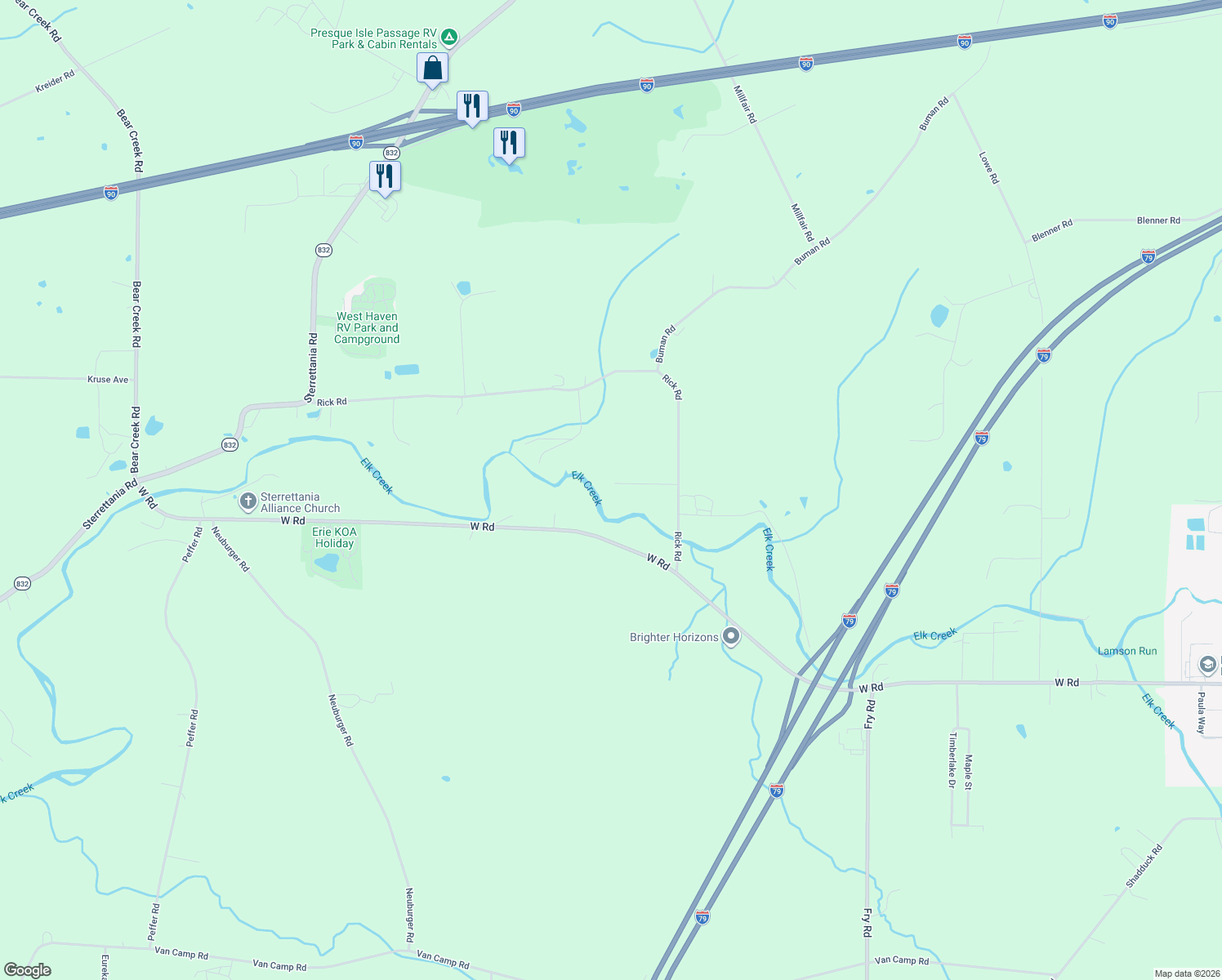 map of restaurants, bars, coffee shops, grocery stores, and more near 8580 Rick Road in McKean