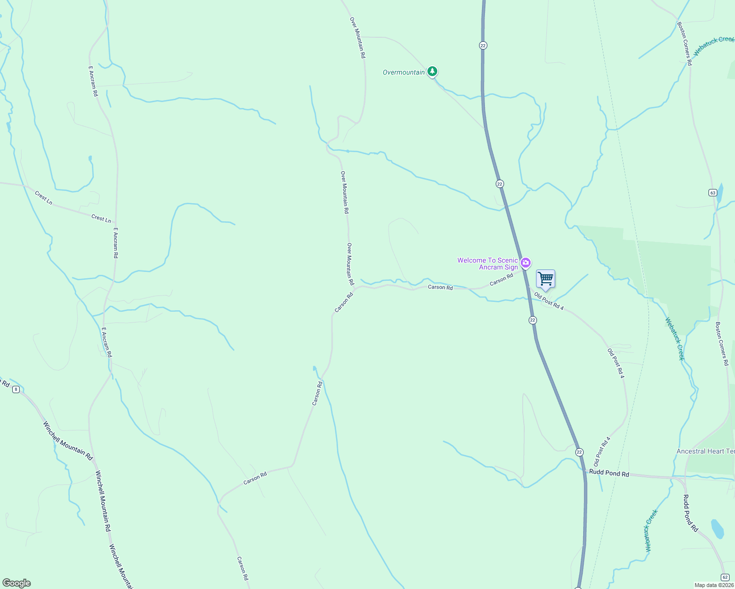 map of restaurants, bars, coffee shops, grocery stores, and more near 462 Carson Road in Millerton
