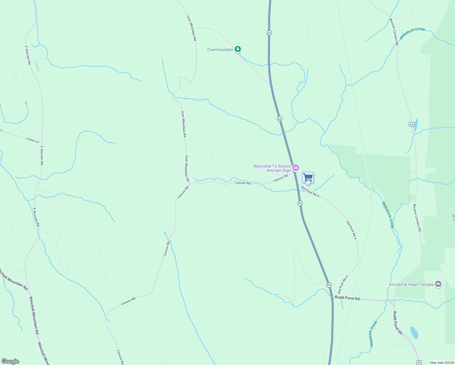 map of restaurants, bars, coffee shops, grocery stores, and more near 503 Carson Road in Millerton