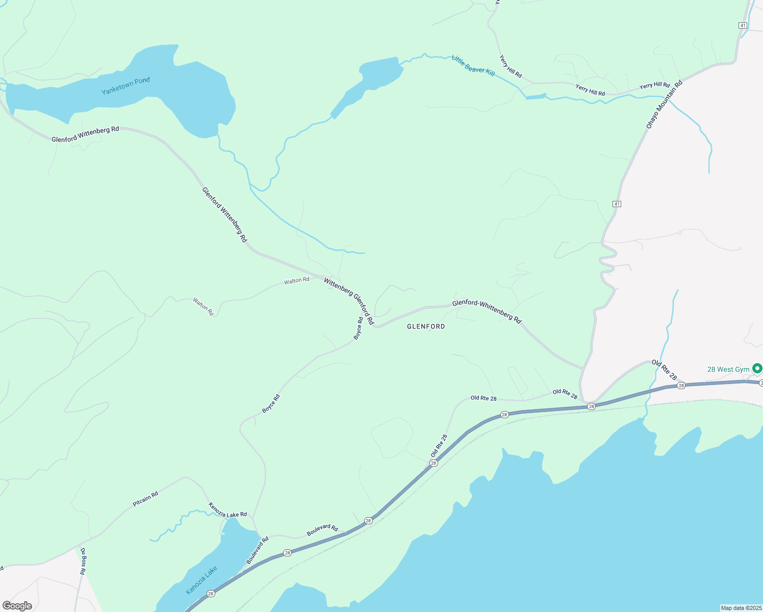 map of restaurants, bars, coffee shops, grocery stores, and more near 37-99 The Ridge in Glenford