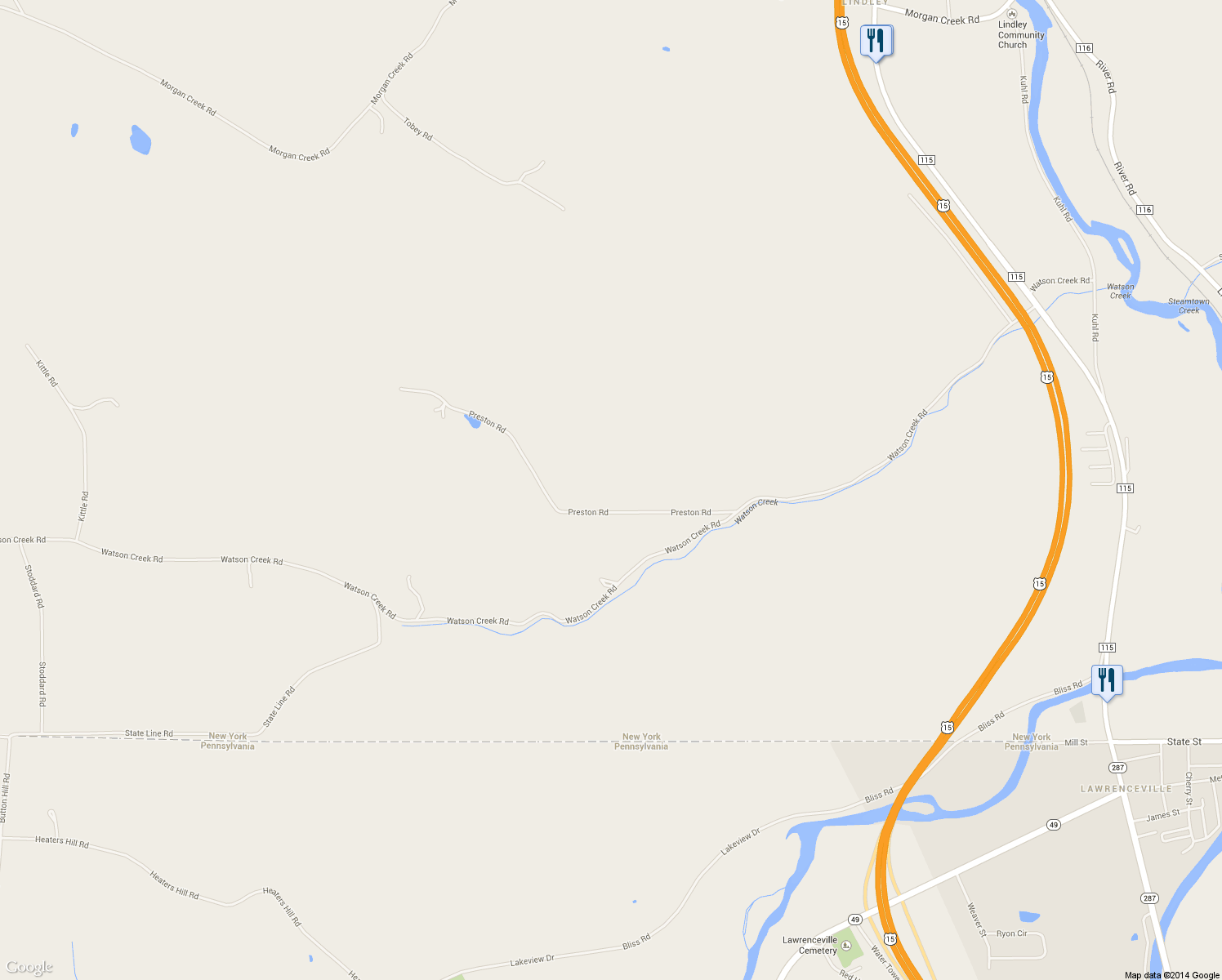 map of restaurants, bars, coffee shops, grocery stores, and more near 9267 Preston Road in Lindley