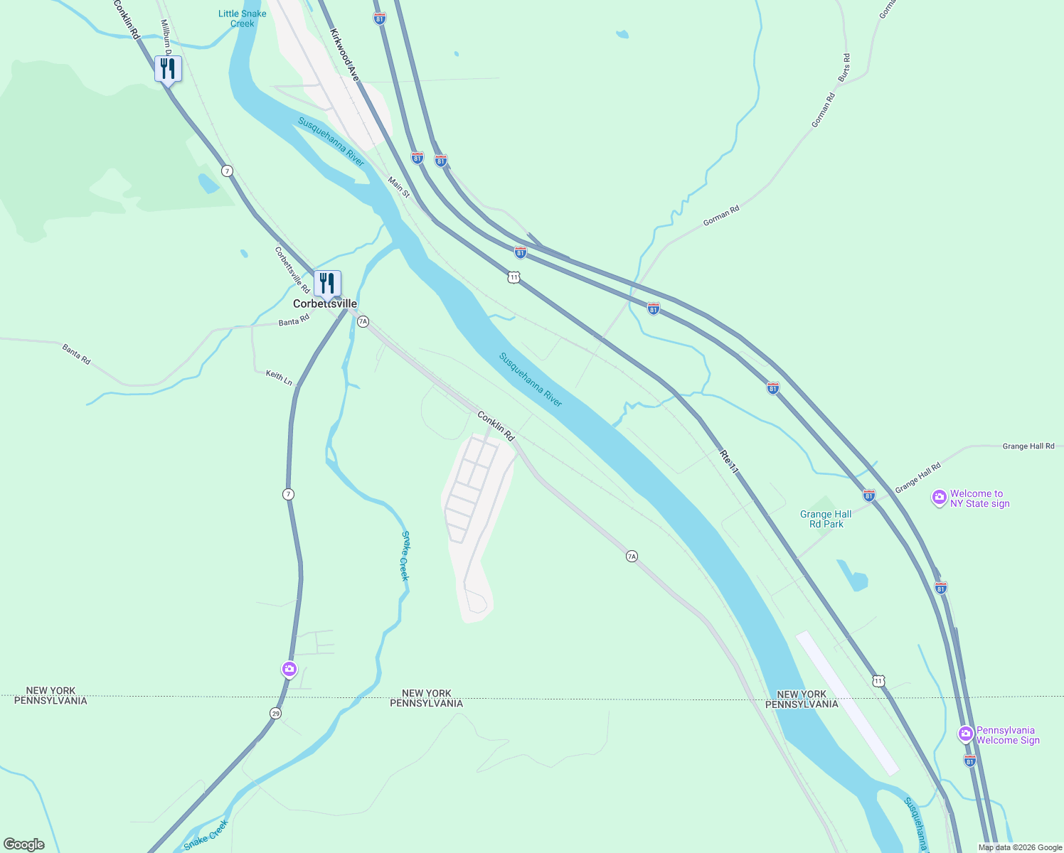 map of restaurants, bars, coffee shops, grocery stores, and more near 95 Stillwater Road in Conklin
