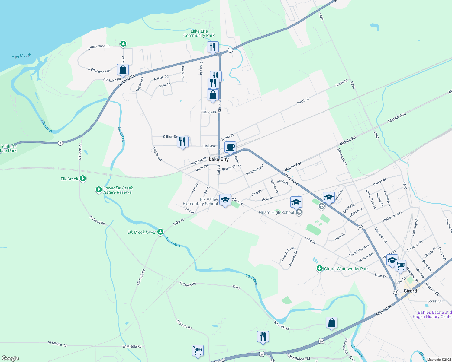 map of restaurants, bars, coffee shops, grocery stores, and more near 10066 Sampson Ave in Lake City