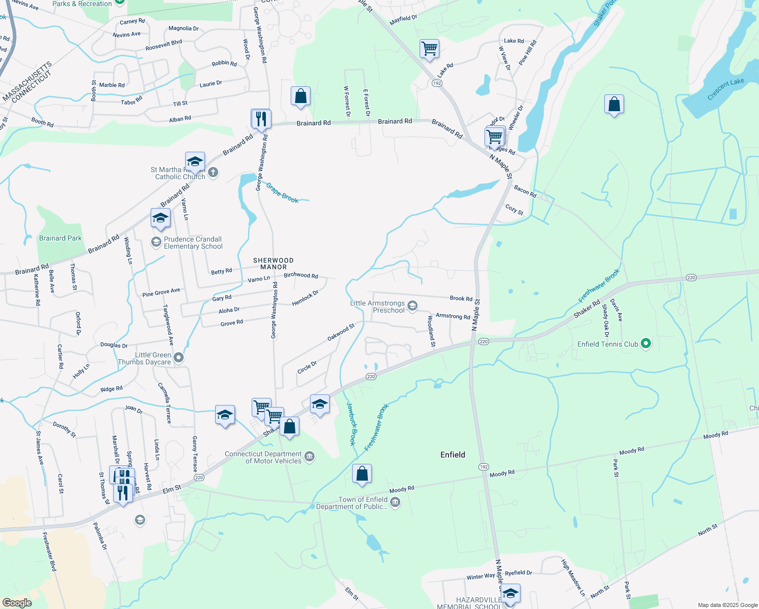 map of restaurants, bars, coffee shops, grocery stores, and more near 50 Armstrong Road in Enfield