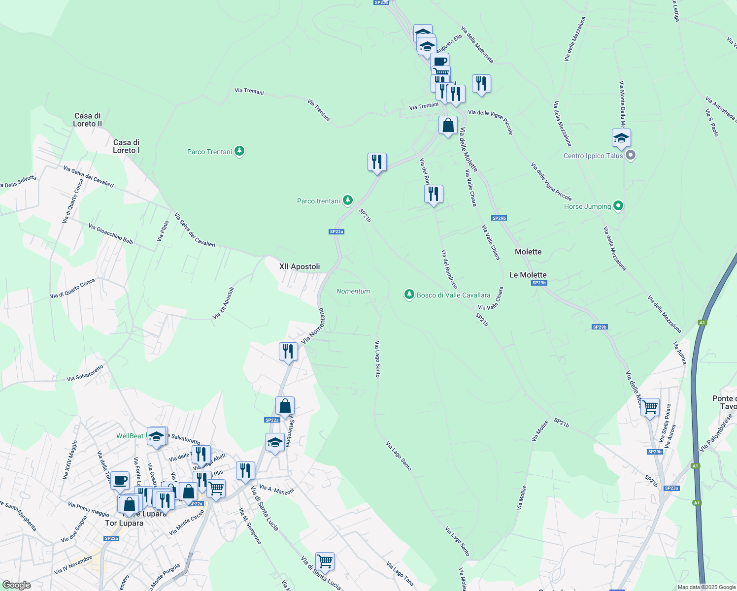 map of restaurants, bars, coffee shops, grocery stores, and more near 8 Via Monte Palombino in Rome