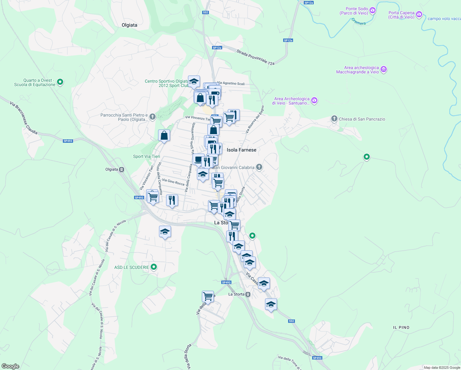 map of restaurants, bars, coffee shops, grocery stores, and more near 76 Via Alberto Colantuoni in Roma