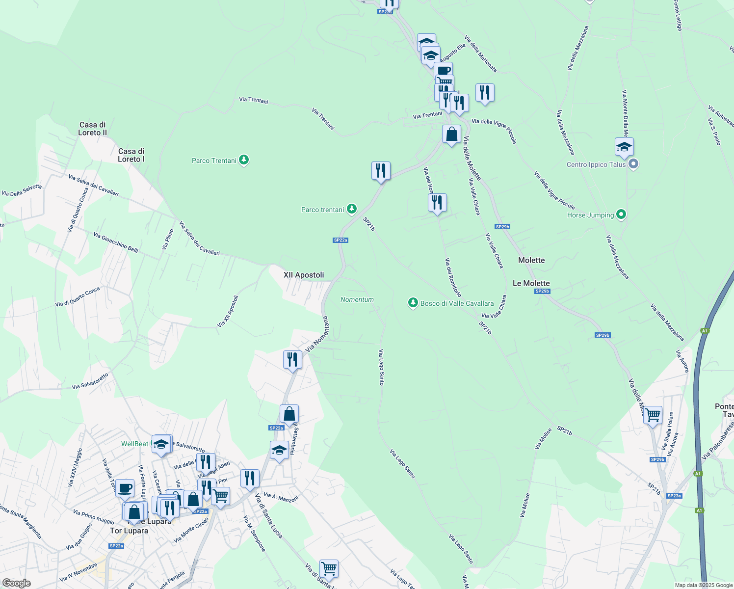 map of restaurants, bars, coffee shops, grocery stores, and more near 8 Via Monte Palombino in Città metropolitana di Roma Capitale