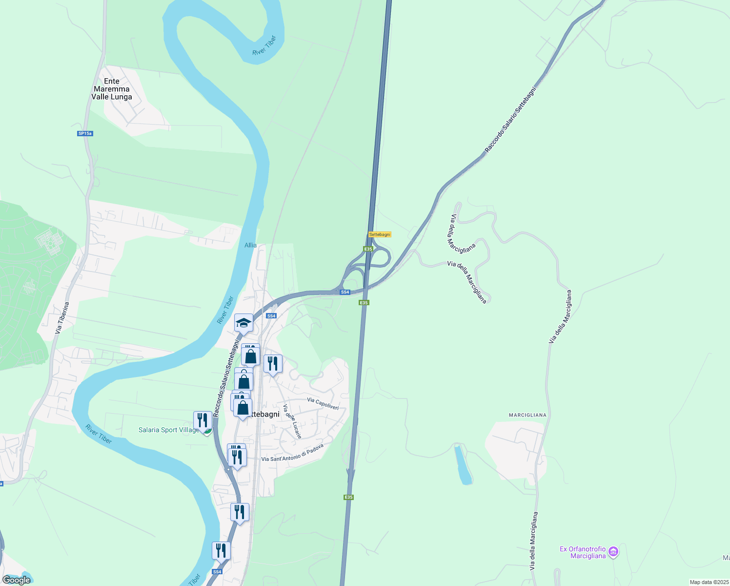map of restaurants, bars, coffee shops, grocery stores, and more near Diramazione Roma Nord in Province of Rome
