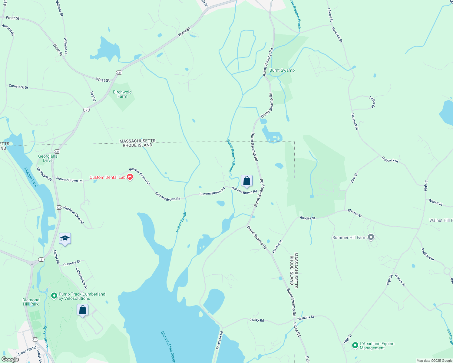 map of restaurants, bars, coffee shops, grocery stores, and more near 126 Sumner Brown Road in Cumberland