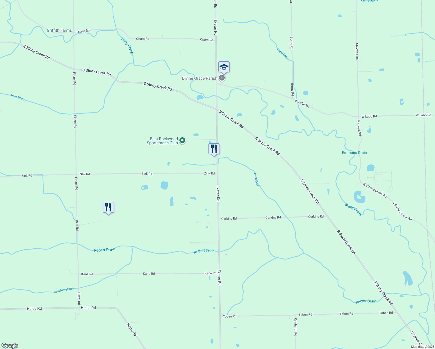 map of restaurants, bars, coffee shops, grocery stores, and more near 9691 Exeter Road in Carleton
