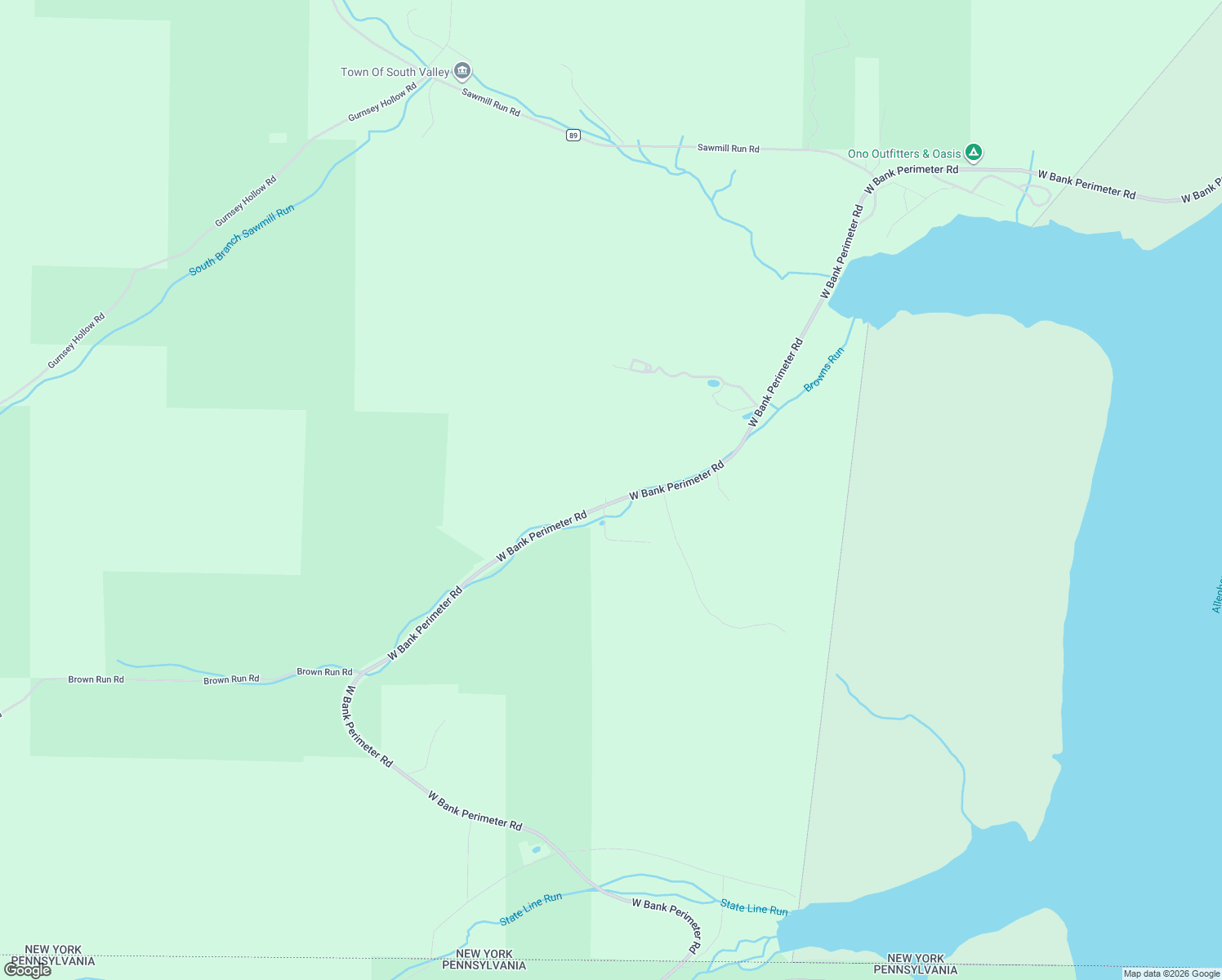 map of restaurants, bars, coffee shops, grocery stores, and more near 451 West Bank Perimeter Road in Frewsburg