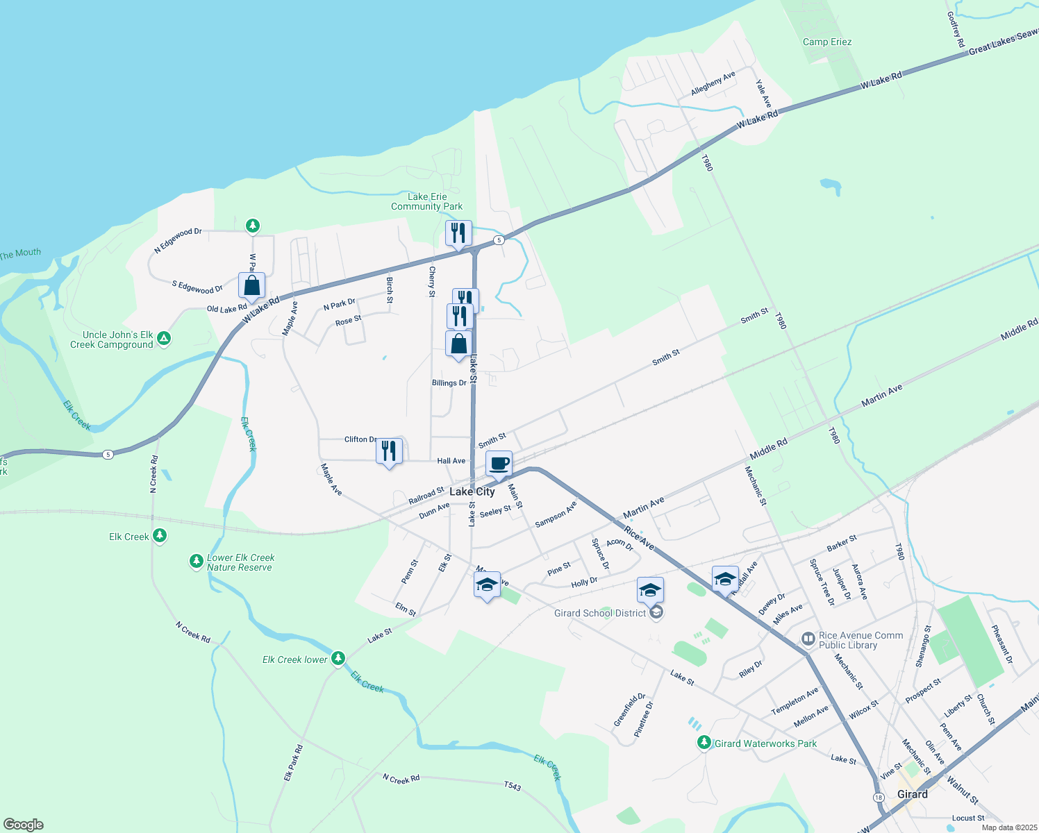map of restaurants, bars, coffee shops, grocery stores, and more near 10030 Smith Street in Lake City