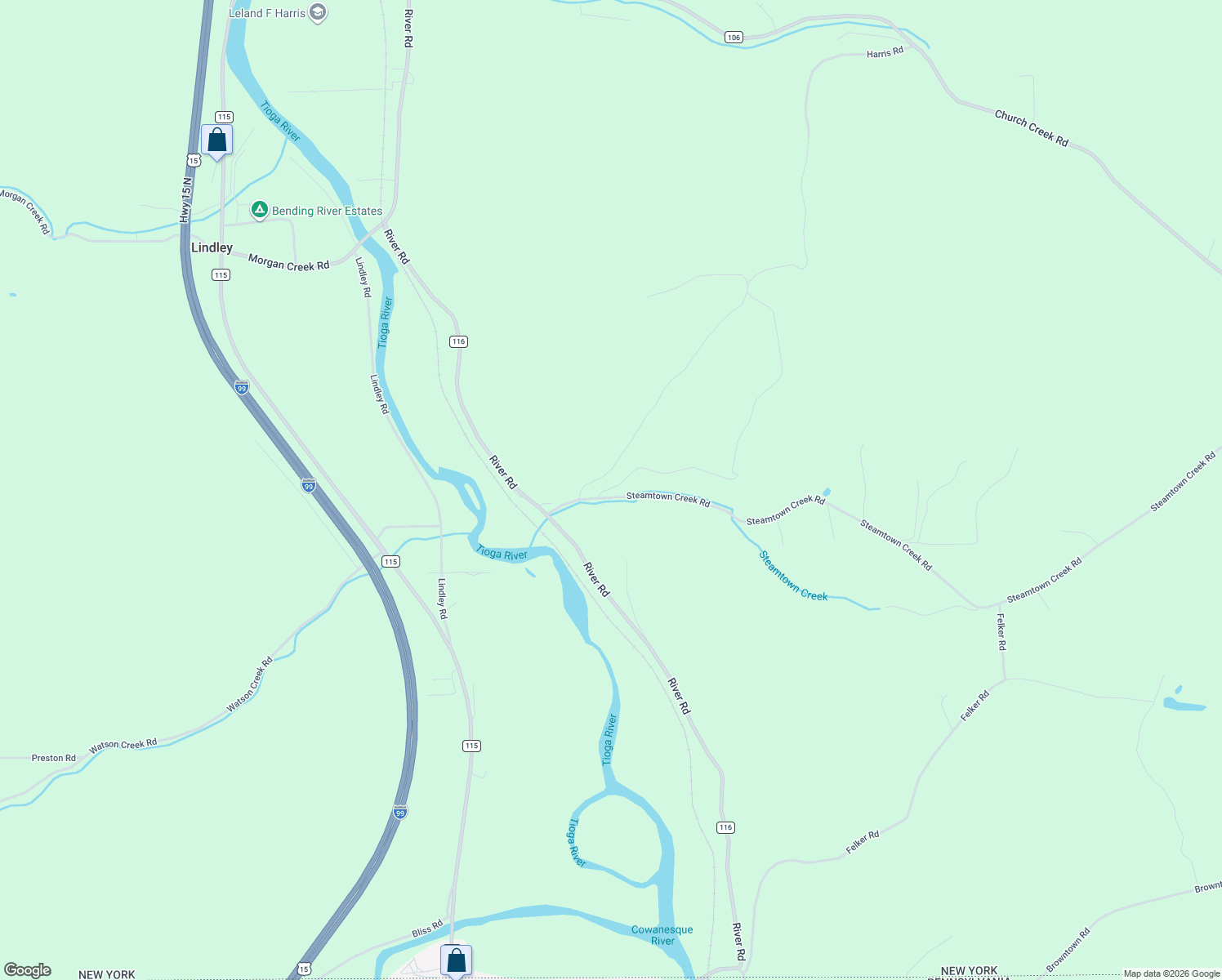 map of restaurants, bars, coffee shops, grocery stores, and more near 9753 Steamtown Creek Road in Lindley