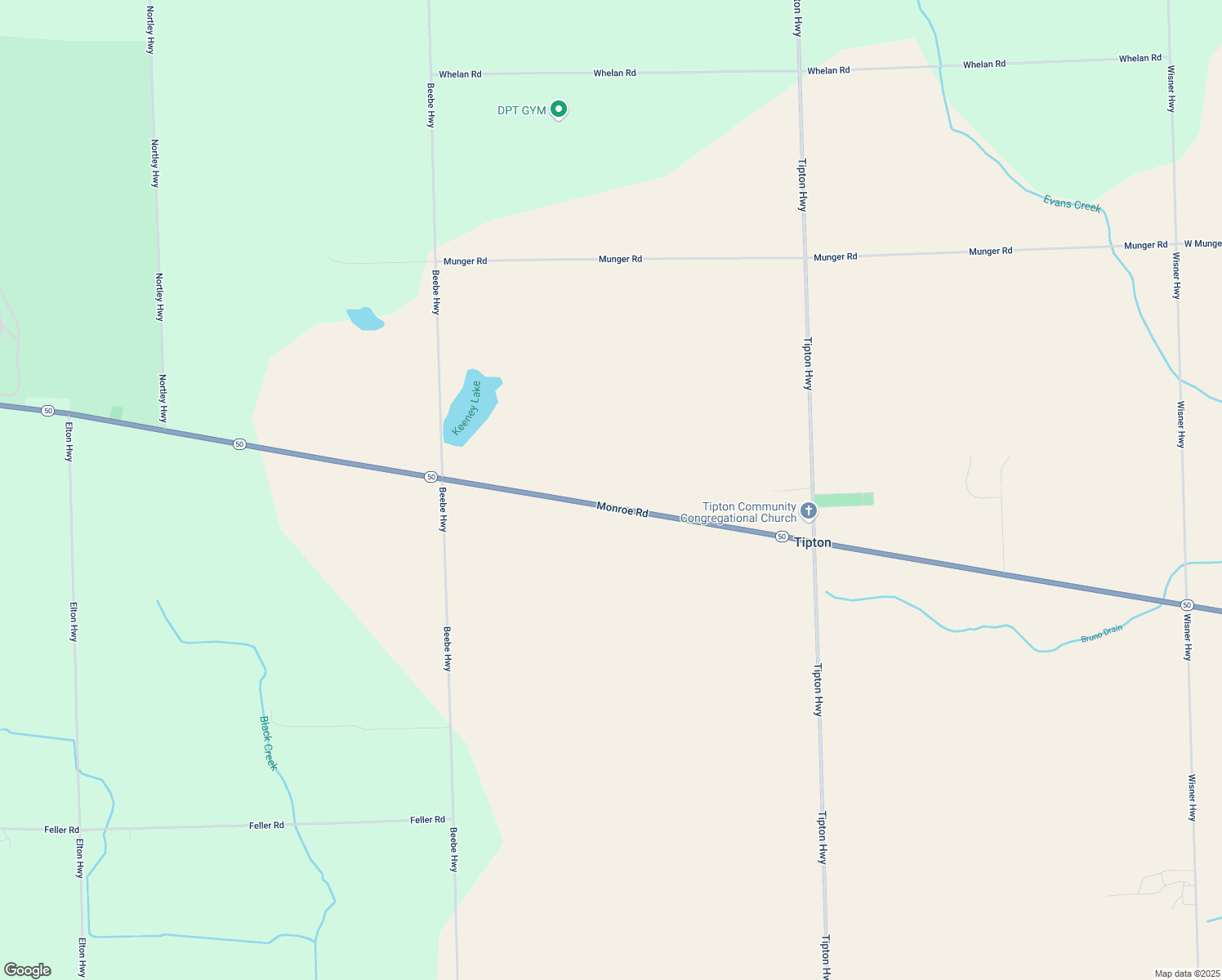 map of restaurants, bars, coffee shops, grocery stores, and more near 4496 Monroe Road in Tipton