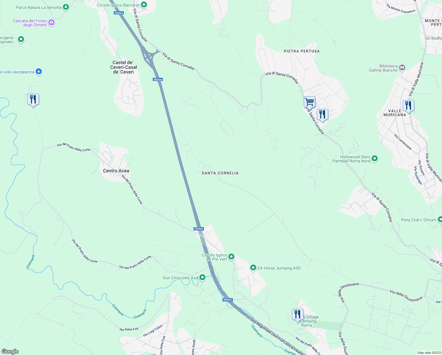 map of restaurants, bars, coffee shops, grocery stores, and more near 134 Via del Fosso di Monte Oliviero in Città metropolitana di Roma Capitale
