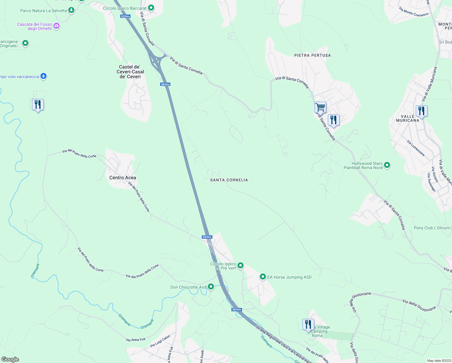 map of restaurants, bars, coffee shops, grocery stores, and more near 134 Via del Fosso di Monte Oliviero in Città metropolitana di Roma Capitale