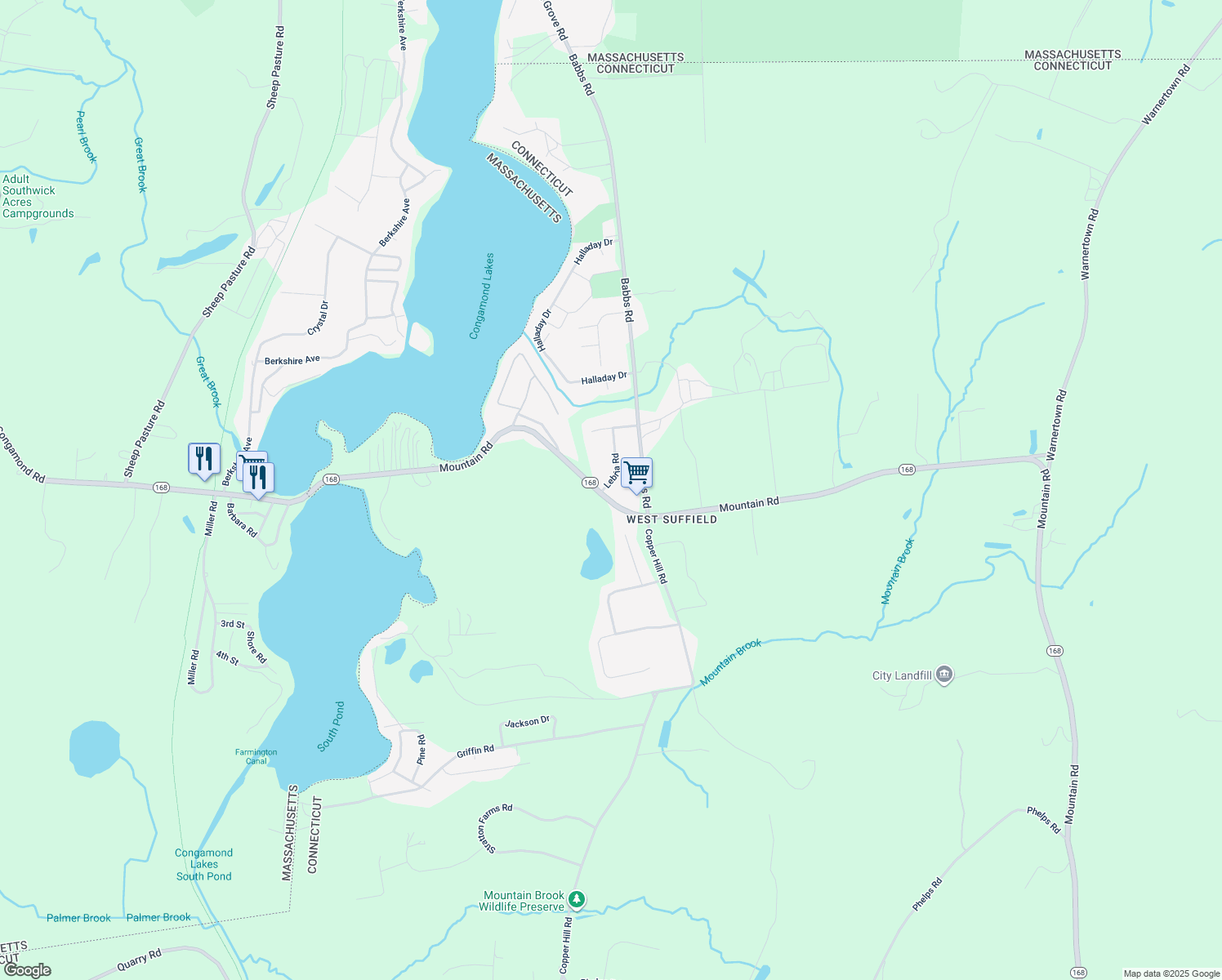 map of restaurants, bars, coffee shops, grocery stores, and more near 3654 Mountain Road in Suffield