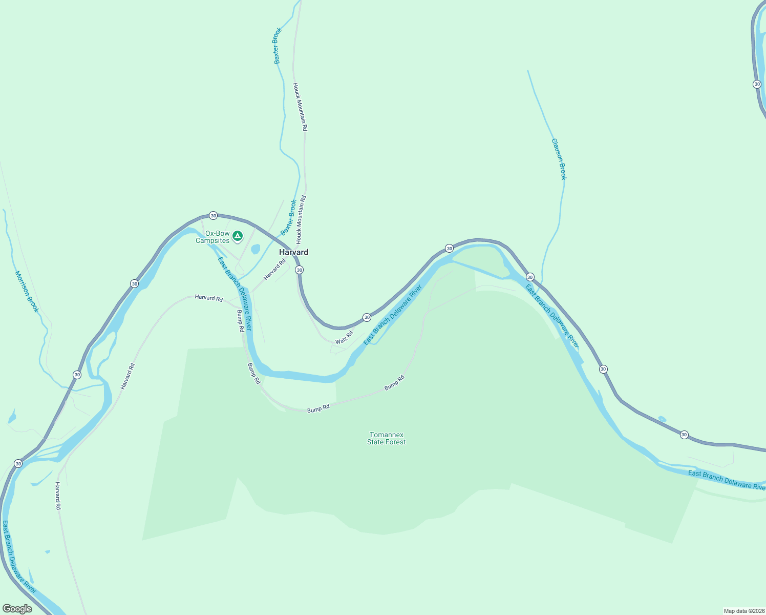 map of restaurants, bars, coffee shops, grocery stores, and more near New York 30 in East Branch