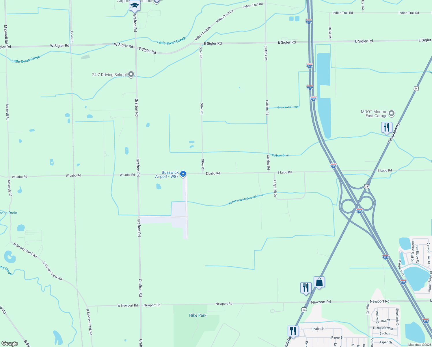 map of restaurants, bars, coffee shops, grocery stores, and more near 600 East Labo Road in Carleton