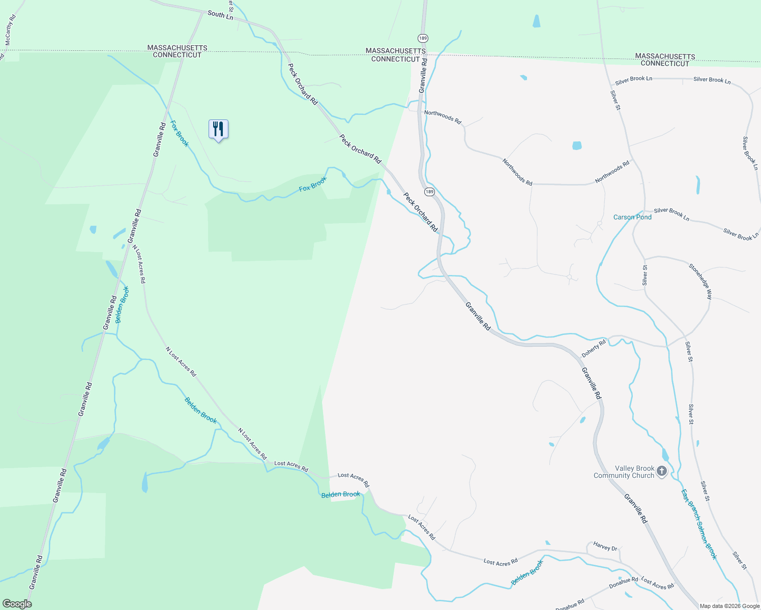map of restaurants, bars, coffee shops, grocery stores, and more near 279 Granville Road in Granby