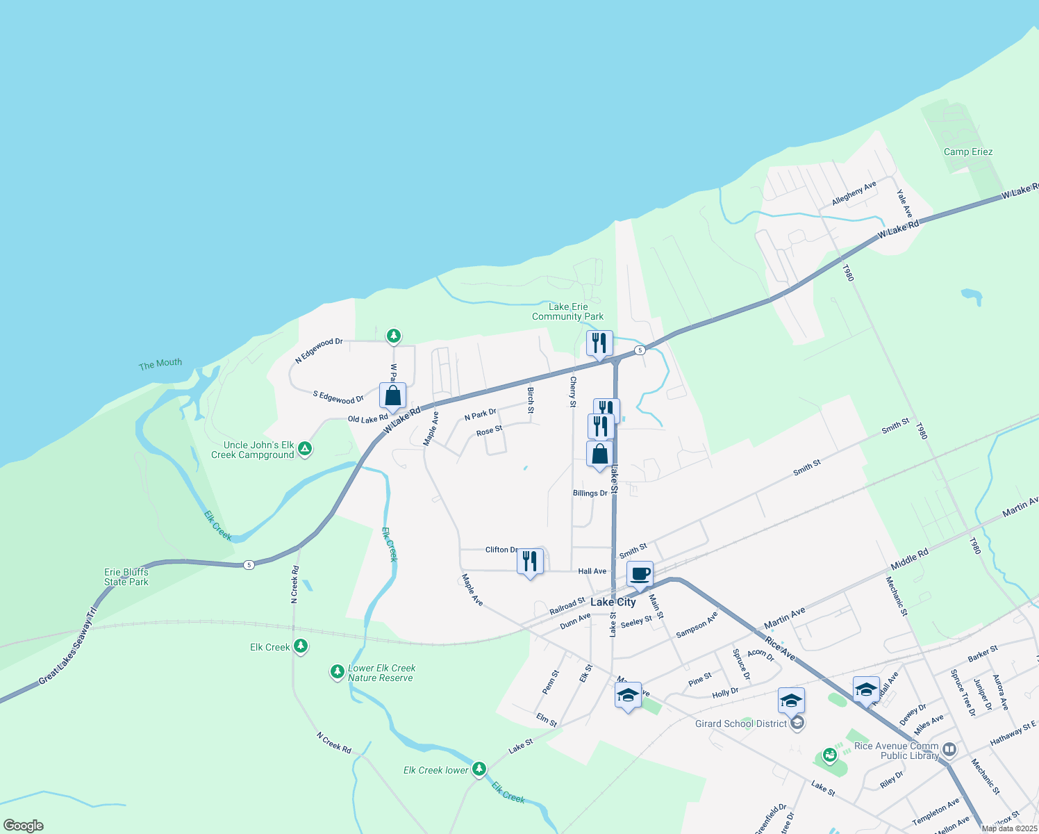 map of restaurants, bars, coffee shops, grocery stores, and more near 10264 Rose St in Lake City