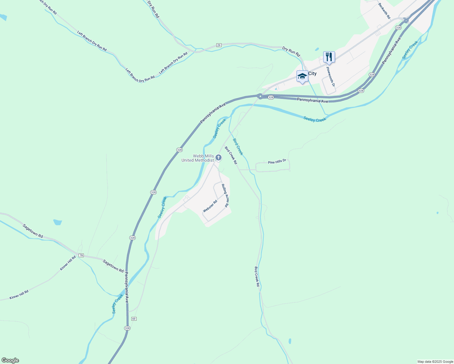 map of restaurants, bars, coffee shops, grocery stores, and more near 35 Rolling Acres Rd in Pine City