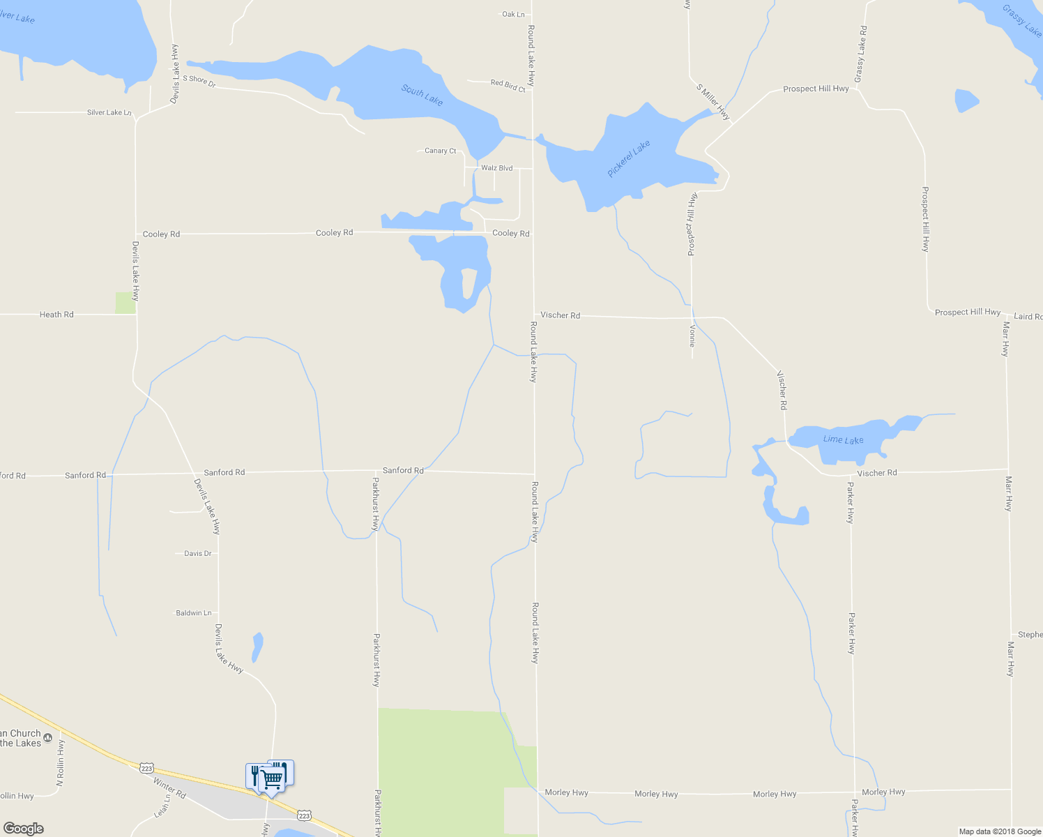 map of restaurants, bars, coffee shops, grocery stores, and more near 9740 Round Lake Highway in Addison