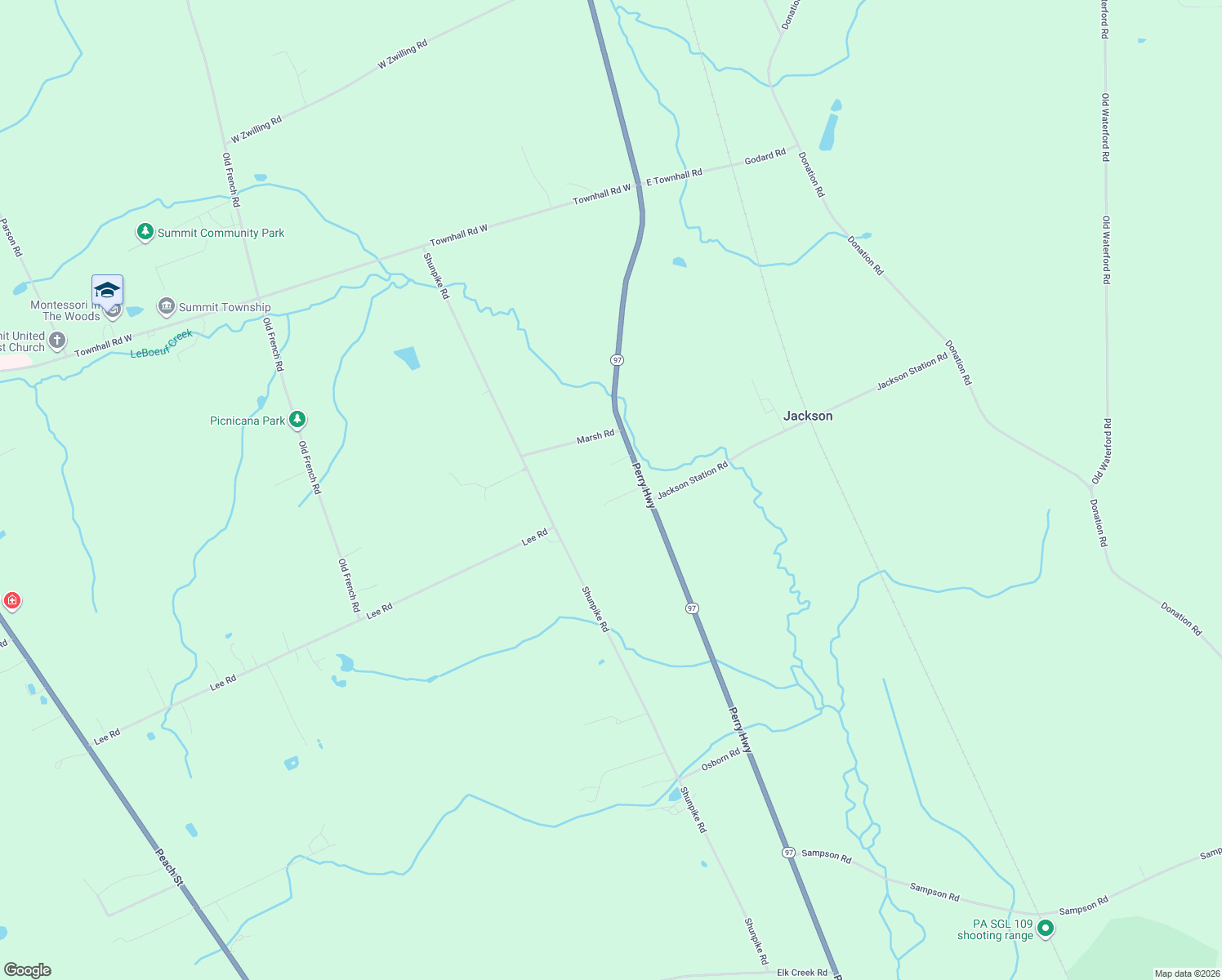 map of restaurants, bars, coffee shops, grocery stores, and more near 9360 Perry Hwy in Waterford