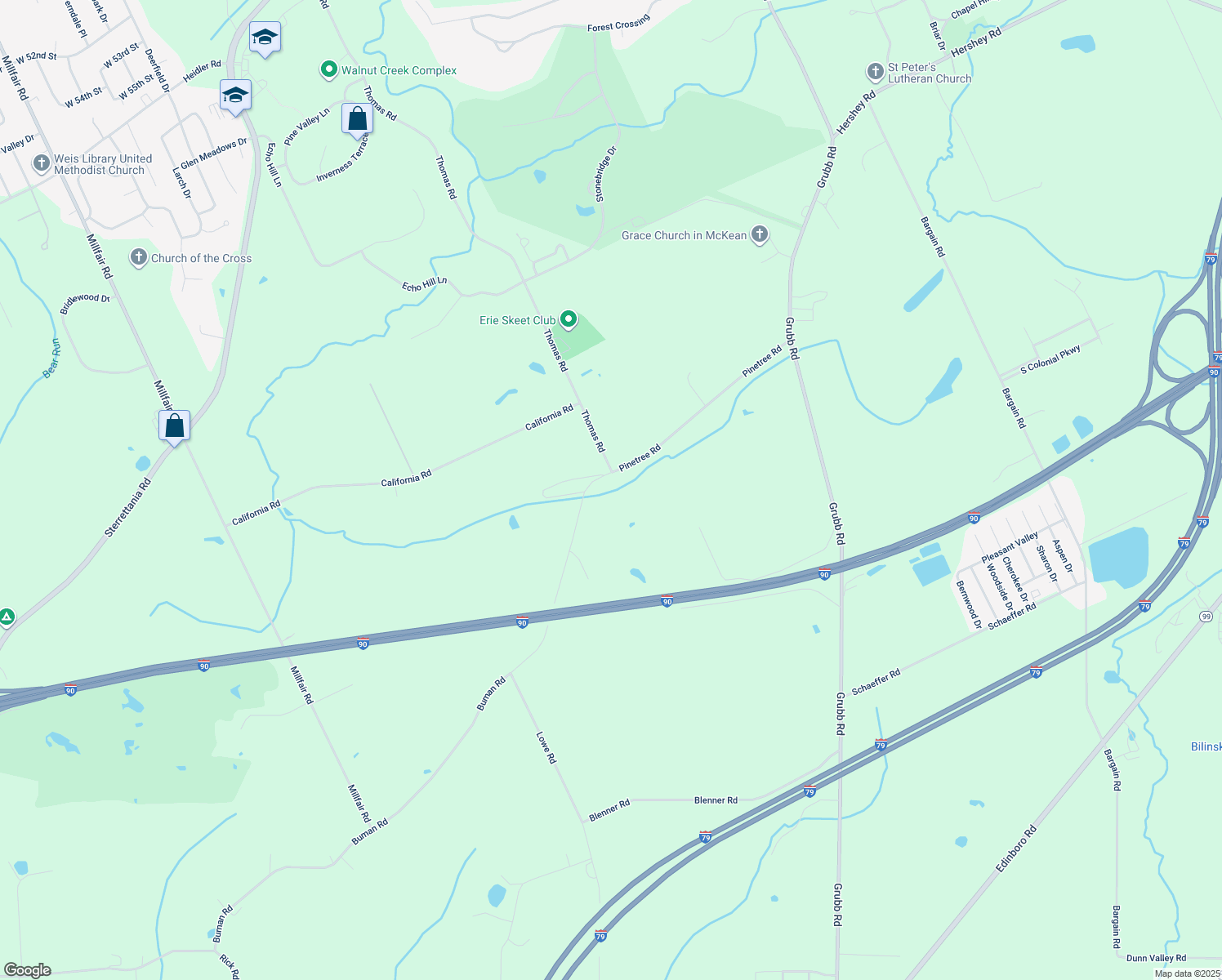 map of restaurants, bars, coffee shops, grocery stores, and more near 5445 Pinetree Rd in McKean