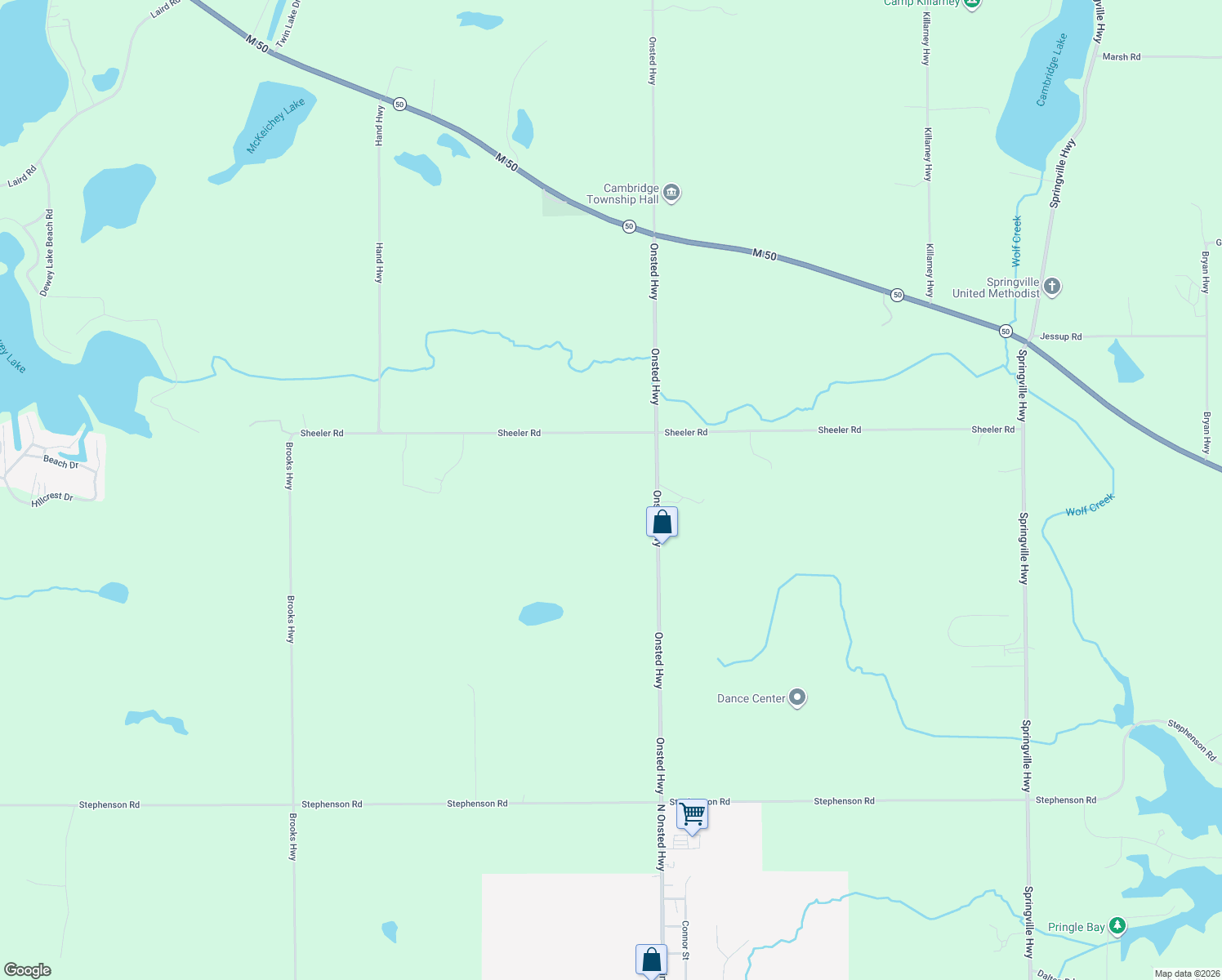 map of restaurants, bars, coffee shops, grocery stores, and more near 9868 Onsted Highway in Onsted