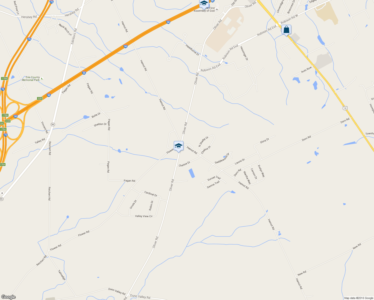 map of restaurants, bars, coffee shops, grocery stores, and more near 8520 Hamot Rd in Erie