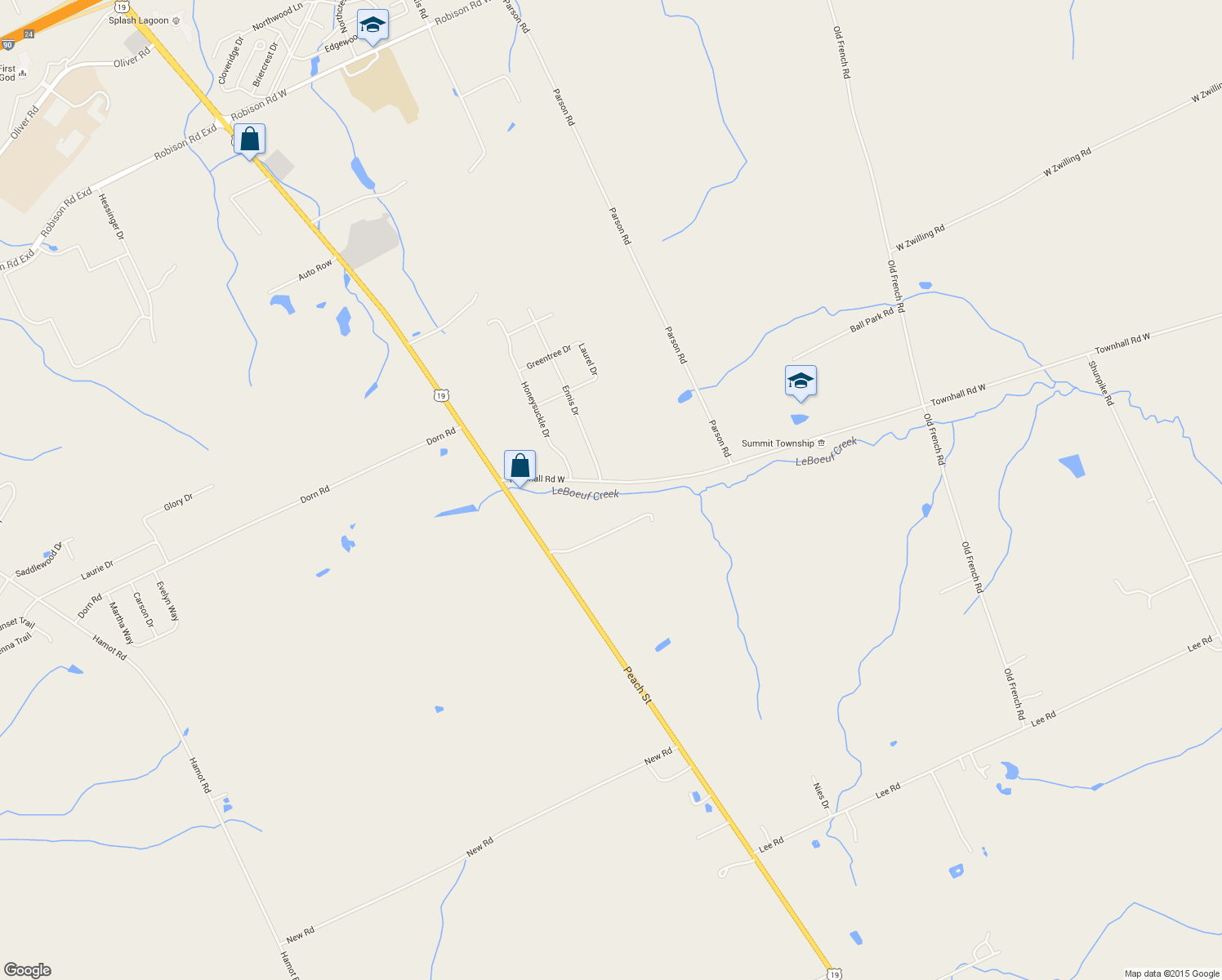 map of restaurants, bars, coffee shops, grocery stores, and more near 1761 Townhall Rd in Erie