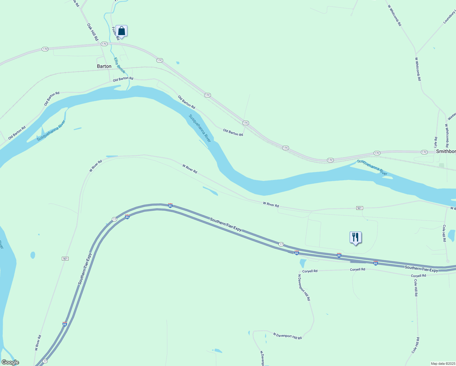 map of restaurants, bars, coffee shops, grocery stores, and more near 3409 W River Rd in Nichols