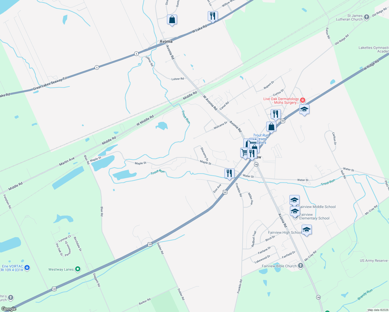 map of restaurants, bars, coffee shops, grocery stores, and more near 3620 Alameda Dr in Fairview