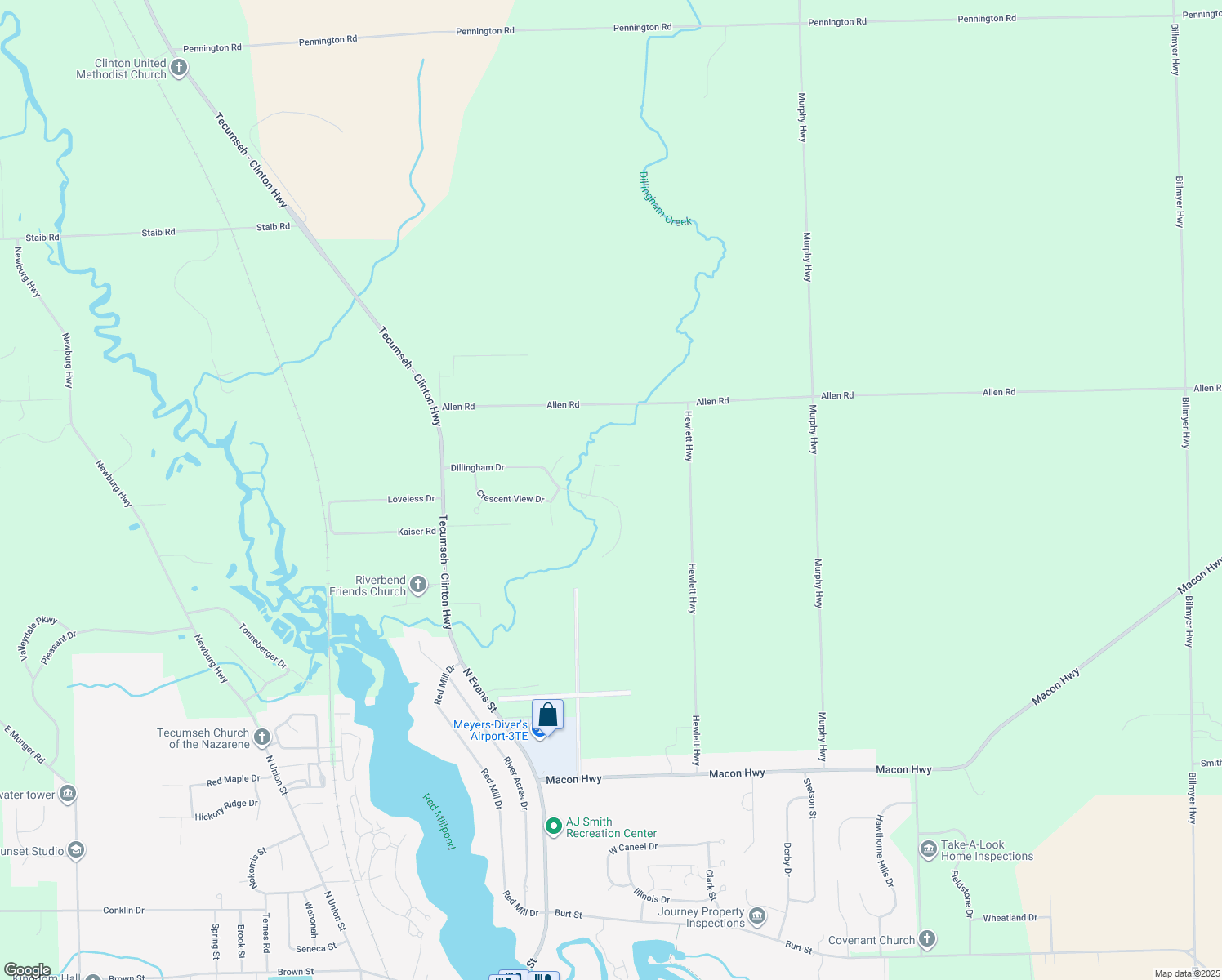 map of restaurants, bars, coffee shops, grocery stores, and more near 4312 Dillingham Dr in Tecumseh