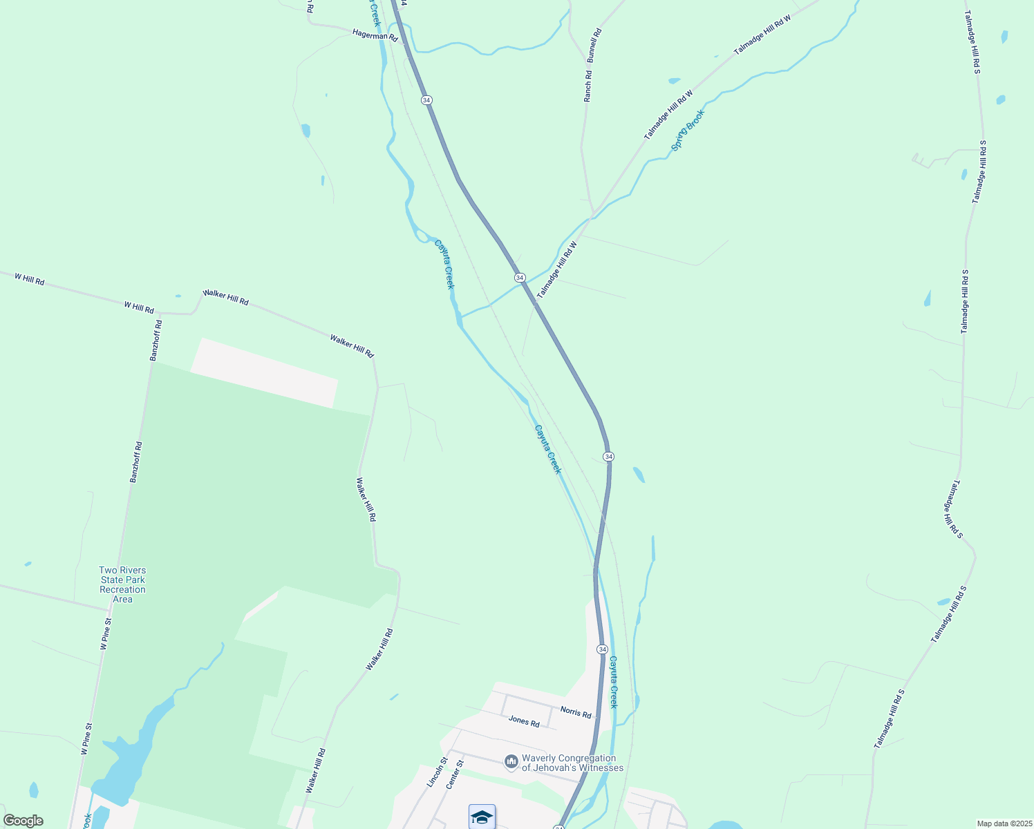 map of restaurants, bars, coffee shops, grocery stores, and more near 49 Fraley Road in Waverly